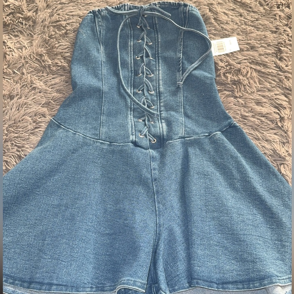 Denim Lace-Up Romper
